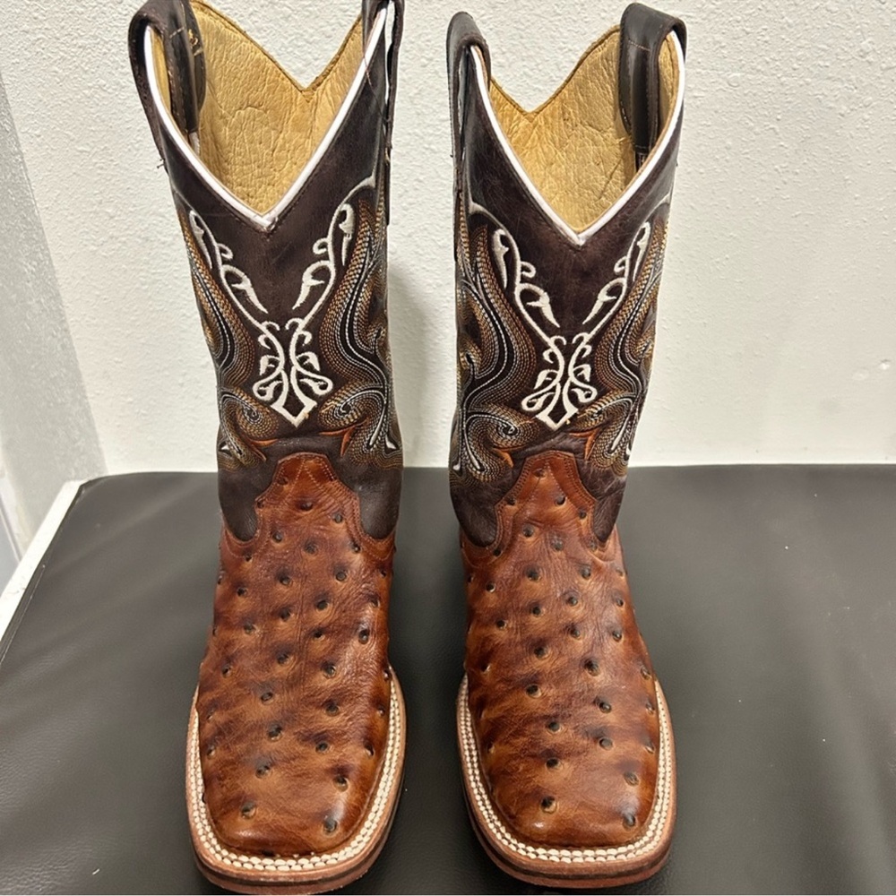 Durango Brown and Black Cowboy Boots with Square Toe and Ornate Stitching